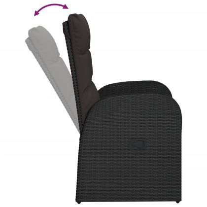 Накланящи градински столове с възглавници 2 бр черни полиратан