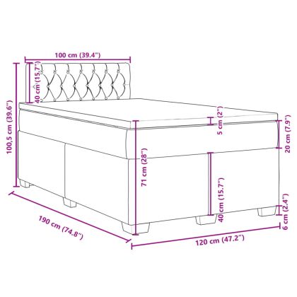 Боксспринг легло с матрак, тъмносиньо, 120x190 см, кадифе
