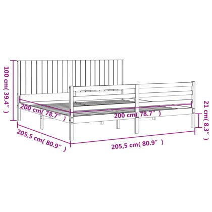 Рамка за легло с табла, 200x200 см, дърво масив
