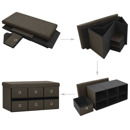 Сгъваема пейка за съхранение кафява 76x38x38 см изкуствен лен