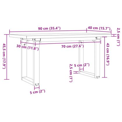 Кафе маса О-образна рамка 90x40x45,5 см бор масив и стомана