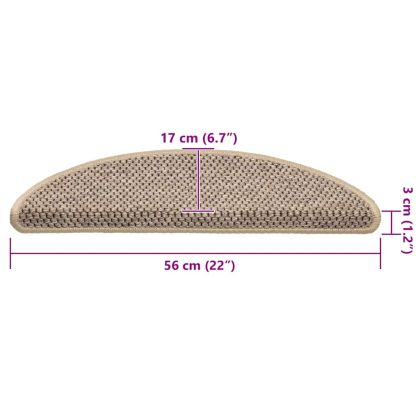 Самозалепващи стелки за стълби сизал 15бр 56x17x3см тъмнобежово