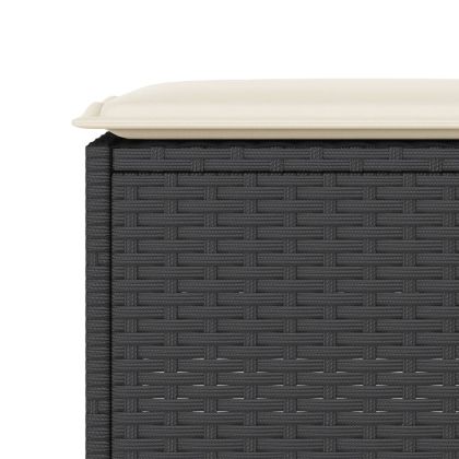 Градински бар комплект от 3 части с възглавници черен полиратан