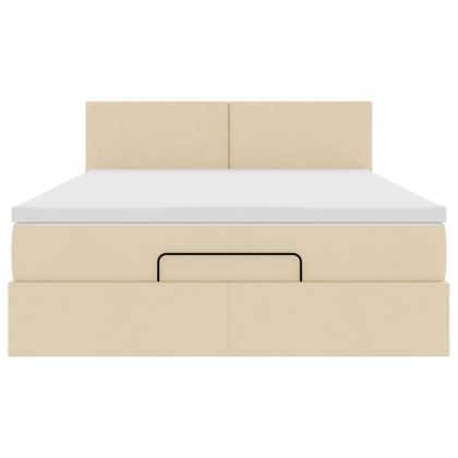 Османска легло с матрак, кремаво, 140x200 см, плат