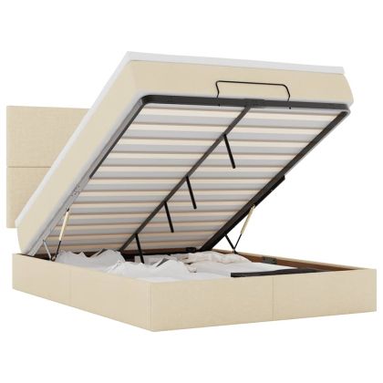 Османска легло с матрак, кремаво, 140x200 см, плат