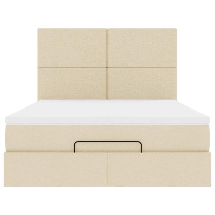 Османска легло с матрак, кремаво, 140x200 см, плат