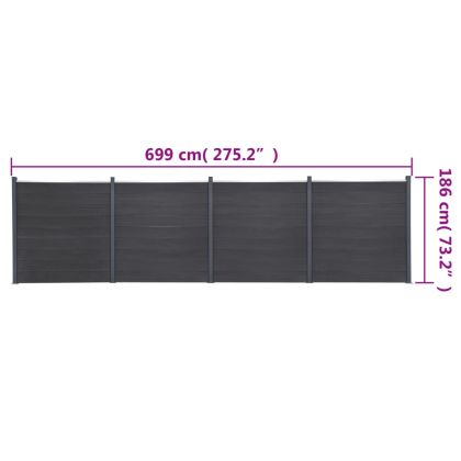 Комплект ограден панел, сив, 699x186 см, WPC