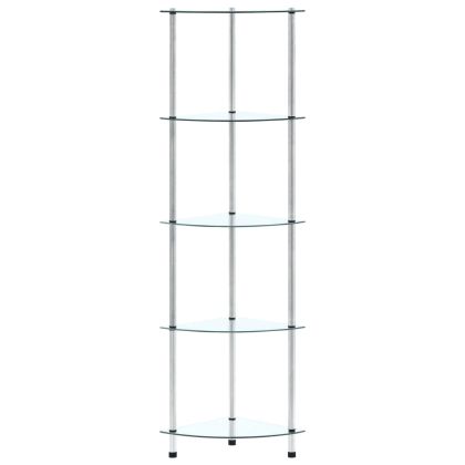 Етажерка с 5 рафта, прозрачна, 30x30x130 см, закалено стъкло