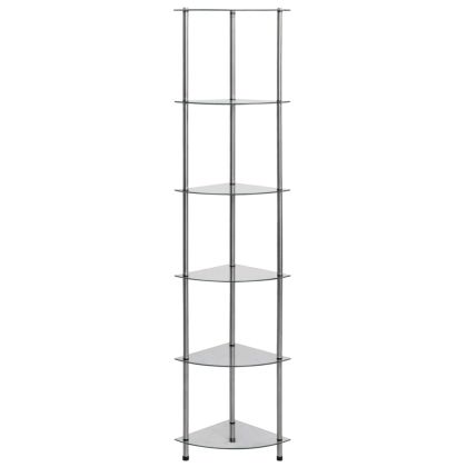 6-етажен рафт, прозрачен, 30x30x160 см, закалено стъкло