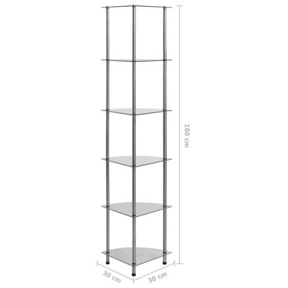 6-етажен рафт, прозрачен, 30x30x160 см, закалено стъкло