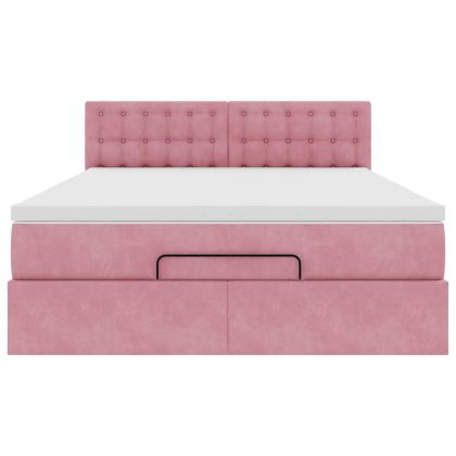 Османско легло с матрак розово 140x190cm кадифе