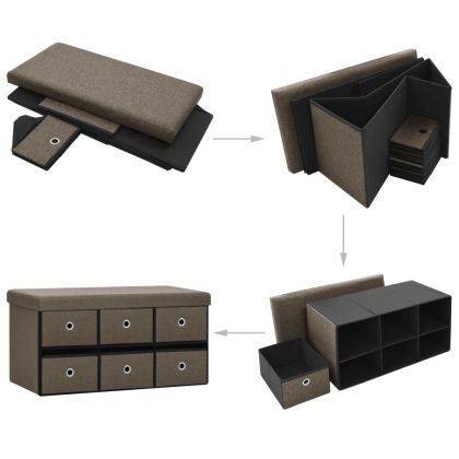 Сгъваема пейка за съхранение кафява 76x38x38 см изкуствен лен