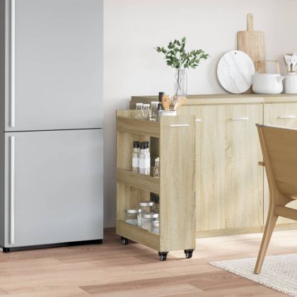 Шкаф с колелца, дъб сонома, 60x22x79 см, инженерно дърво