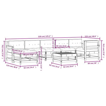 Градински лаундж комплект 8 части с възглавници импрегниран бор