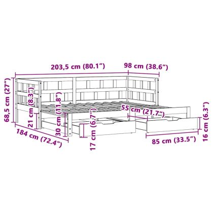 Дневно легло с уширение и чекмеджета без матрак 90x200 см