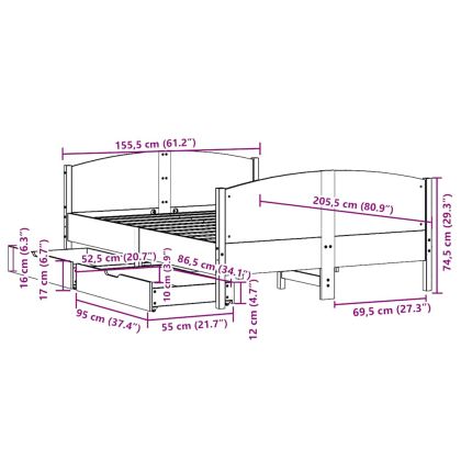 Рамка за легло без матрак, 150x200 см, масивна чамова дървесина