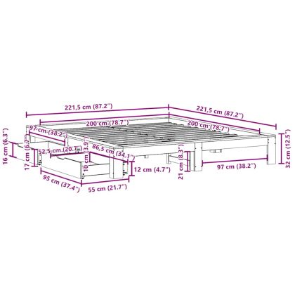 Рамка за легло без матрак 200x200 см масивна чамова дървесина