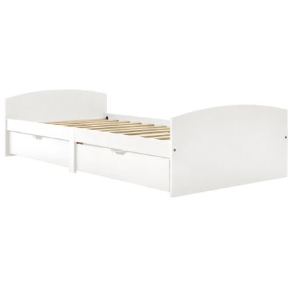 Рамка за легло с 2 чекмеджета, бяла, бор масив, 90х200 см