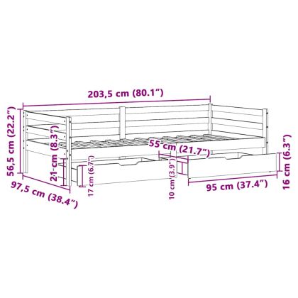 Легло с чекмеджета, без матрак, 90x200 см, масивно дърво
