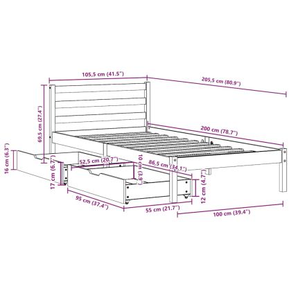 Рамка за легло без матрак, 100x200 см, бор масив