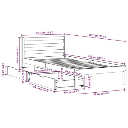 Рамка за легло без матрак, 90x200 см, масивна чамова дървесина