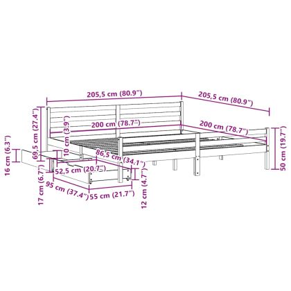 Рамка за легло без матрак 200x200 см масивна чамова дървесина