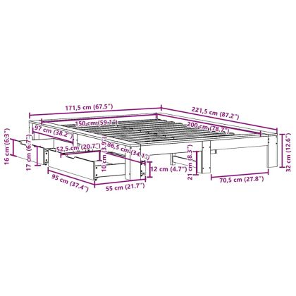 Рамка за легло без матрак, 150x200 см, масивна чамова дървесина