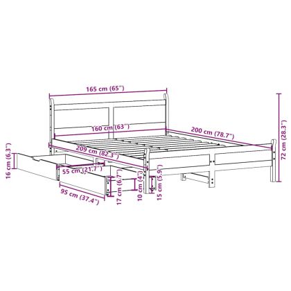 Рамка за легло без матрак, 160x200 см, масивна чамова дървесина