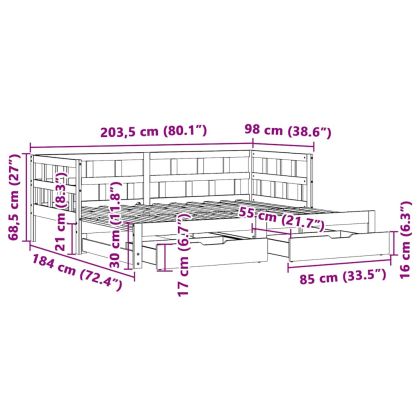Дневно легло с уширение и чекмеджета без матрак 90x200 см