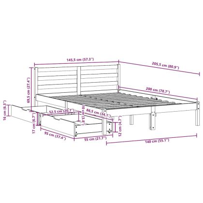 Рамка за легло без матрак, 140x200 см, масивна чамова дървесина