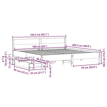 Рамка за легло без матрак, 160x200 см, масивна чамова дървесина