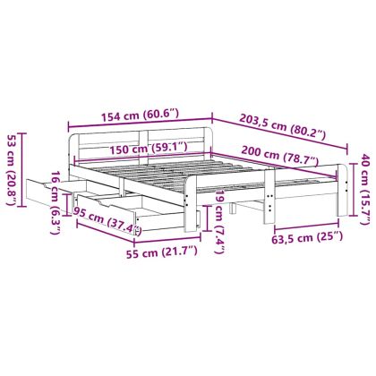 Рамка за легло без матрак, 150x200 см, масивна чамова дървесина