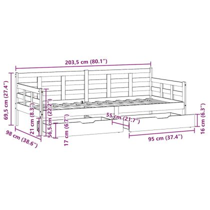 Легло с чекмеджета, без матрак, 90x200 см, масивно дърво