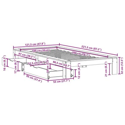 Рамка за легло без матрак, 100x200 см, бор масив