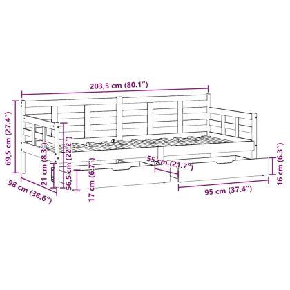 Легло с чекмеджета, без матрак, бяло, 90x200 см, масивно дърво