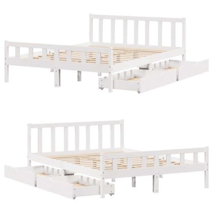 Рамка за легло без матрак, бял, 160x200 см, бор масив