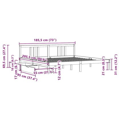 Рамка за легло без матрак, 180x200 см, масивна чамова дървесина