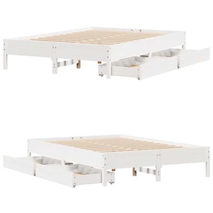 Рамка за легло без матрак, бял, 135x190 см, бор масив