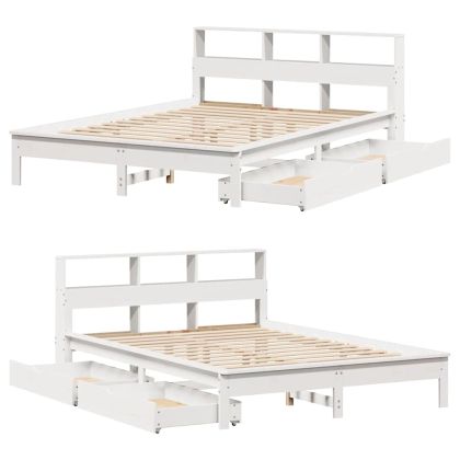 Легло с етажерка за книги, без матрак, 160x200 см, бор масив