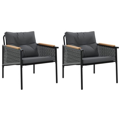 Градински столове с възглавници, 2 бр, черен, стомана