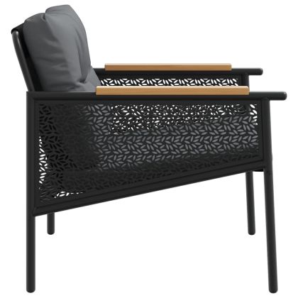 Градински столове с възглавници, 2 бр, черен, стомана