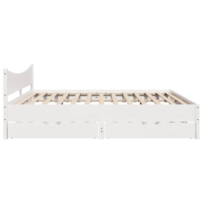 Рамка за легло с чекмеджета, бяло, 200x200 см, бор масив
