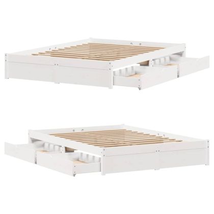 Рамка за легло без матрак, бял, 140x190 см, бор масив