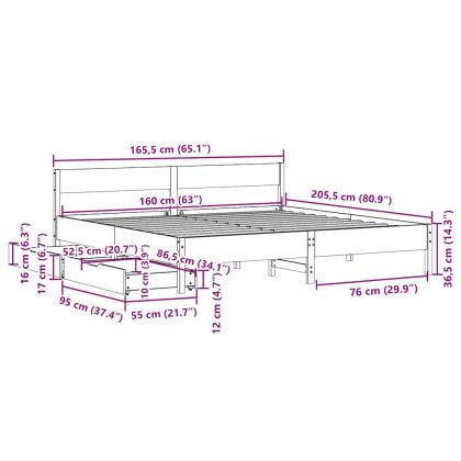Рамка за легло без матрак, бял, 160x200 см, бор масив
