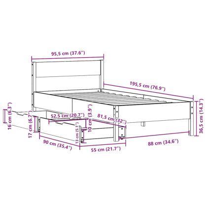 Рамка за легло без матрак, бял, 90x190 см, борово дърво масив