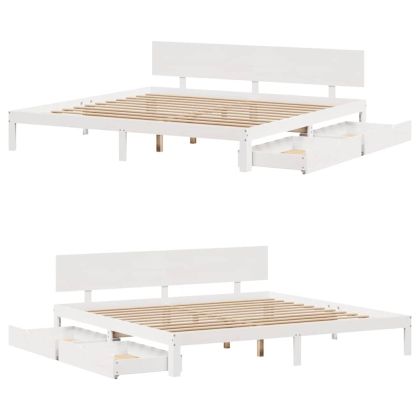 Рамка за легло, с чекмеджета, без матрак, бяла, 180x200 см