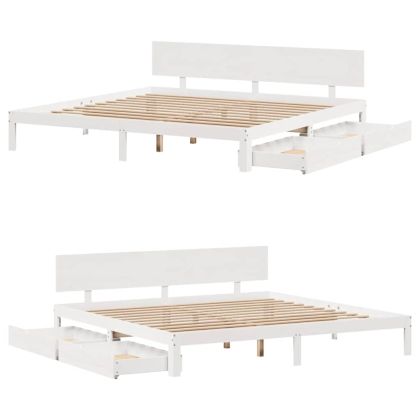 Рамка за легло, с чекмеджета, без матрак, бяла, 200x200 см