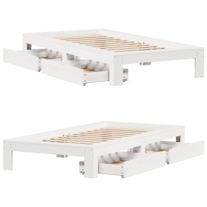 Рамка за легло без матрак, бял, 75x190 см, борово дърво масив