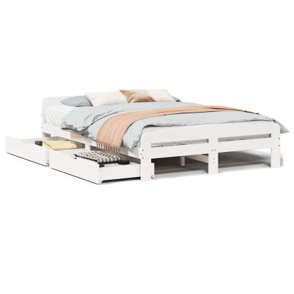 Рамка за легло без матрак, бял, 140x200 см, бор масив