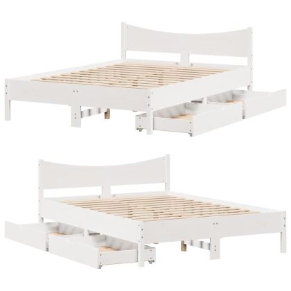 Рамка за легло с чекмеджета, бяла, 140x190 см, бор масив